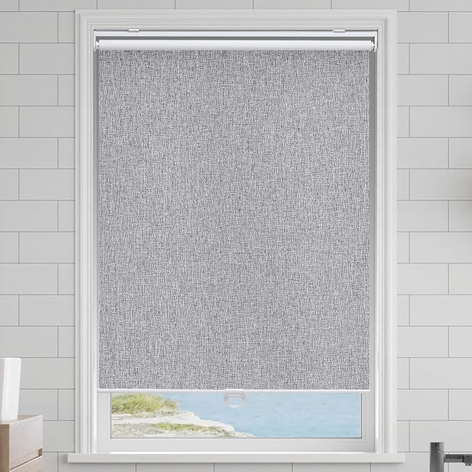 Cordless Roller Shades Blackout Blinds for Windows Room Darkening Rolled Up Shades with Spring System, UV Protection Natural Linen Window Shades Door Blinds for Home,35.5" W x 72" H, Heather Grey