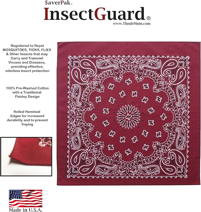 $averPak Pets - InsectGuard Permethrin Treated Mosquitoes, Flies, Ticks & More Insect Repellent Dog Bandanna Paisley (Hunter Green)