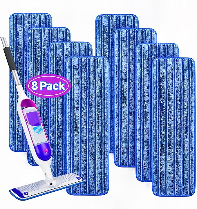 8 Pack Reusable Mop Pads Compatible for Swiffer PowerMop,Microfiber Mop Replacements Pads for 13''-15'' Spray Mop, Machine Washable Power Mop Pads for Swiffer,Dry Wet Spray Floor Pads, Blue