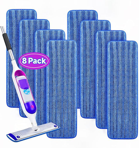 8 Pack Reusable Mop Pads Compatible for Swiffer PowerMop,Microfiber Mop Replacements Pads for 13''-15'' Spray Mop, Machine Washable Power Mop Pads for Swiffer,Dry Wet Spray Floor Pads, Blue