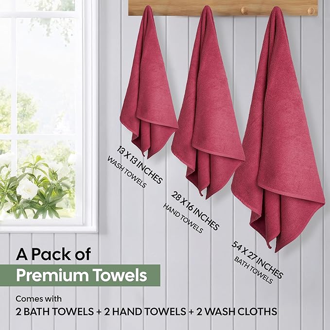 EcoNour Super Soft Bath Towels, Absorbent Quicker to Dry 100% CottonTurkish Towels, Pack of 6,Lighter Weight, Perfect for Bathroom, Spa, Gym & Hotel (Pink)