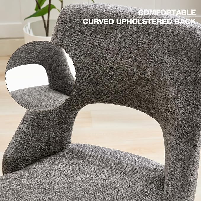 UVV Wooden Dining Chairs Set of 6, Mid Century Modern Upholstered Dining Room Chair Kitchen Chairs, Chenille Dinner Chair with Solid Wood Legs for Kitchen Dining Room, Dark Grey-Chenille