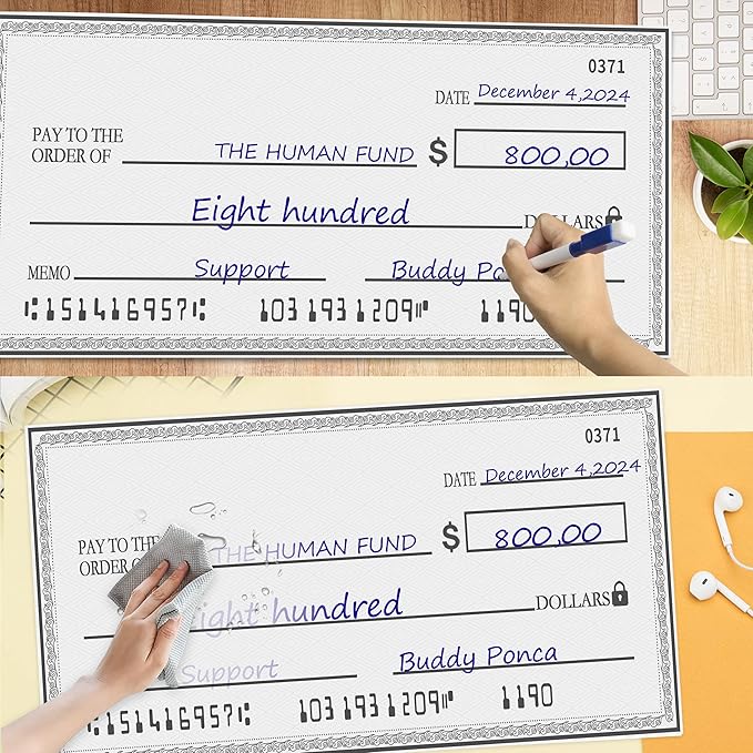 16x40 Inch Giant Dry Erase Check- Big Checks for Presentations - Easy-Fold Reusable Cardboard for Awards & Photos | Charity & Donation Events