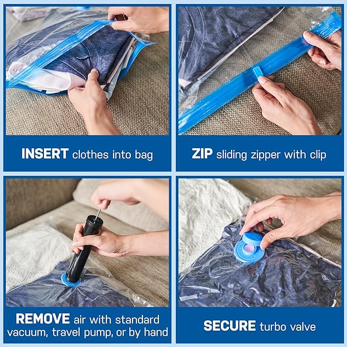 3 Pack Small Vacuum Storage Bags for Comforters, Blankets & Clothes – Vacuum Sealed Compression Bags with Hand Pump – Space Saver Storage Bags for Bedding, Moving, Travel & Organization