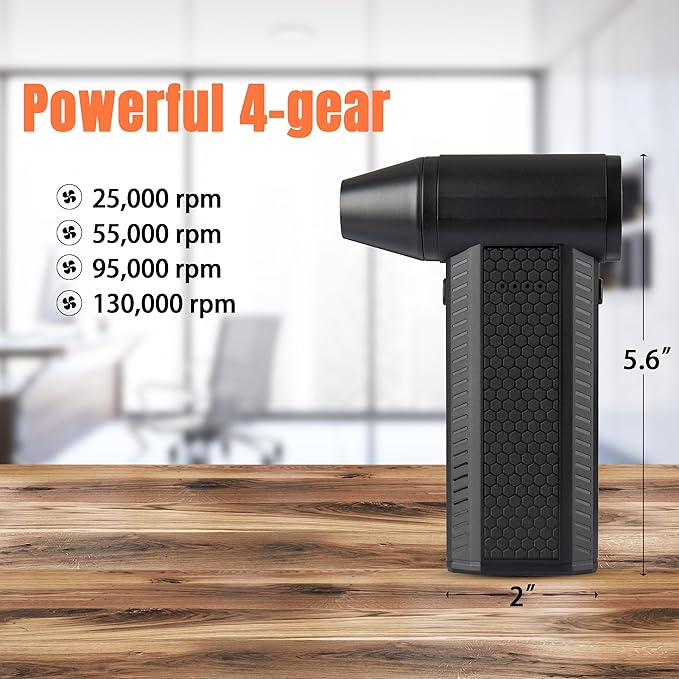 Electric Air Duster Mini Blower, 130000RPM Brushless Motor 4-Gear Rechargeable Compressed Air Duster, PC Computer Cleaner Keyboard Electronics Car Dust Blower for Home Office, Black