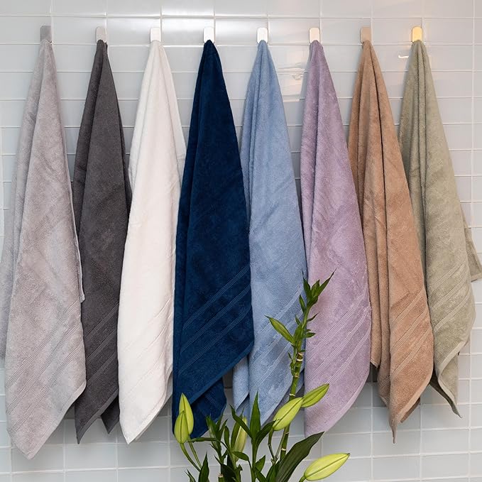 Mosobam Luxury Turkish Bath Towels 30X58 White Oversize 700 GSM Bamboo Viscose & Aegean Turkish Combed Cotton