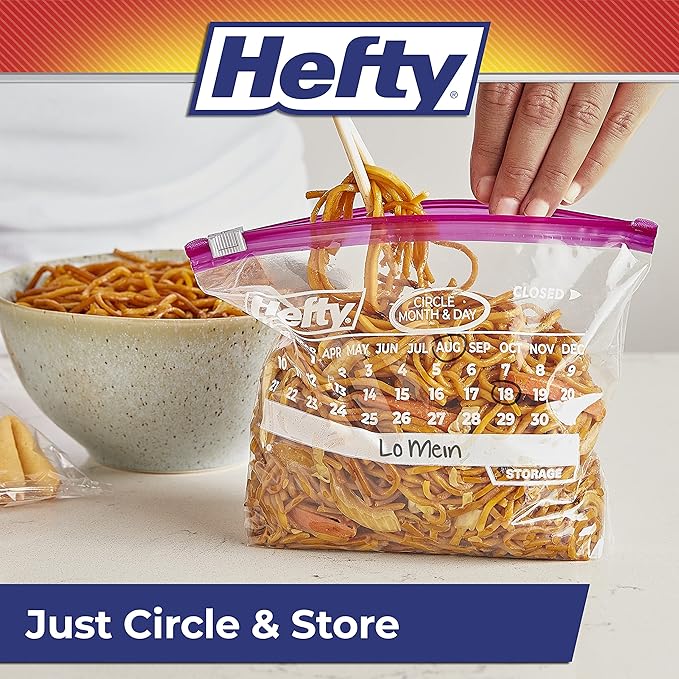 Hefty Slider Calendar Storage Bags, Quart Size, 40 Count (Pack of 4), 160 Total