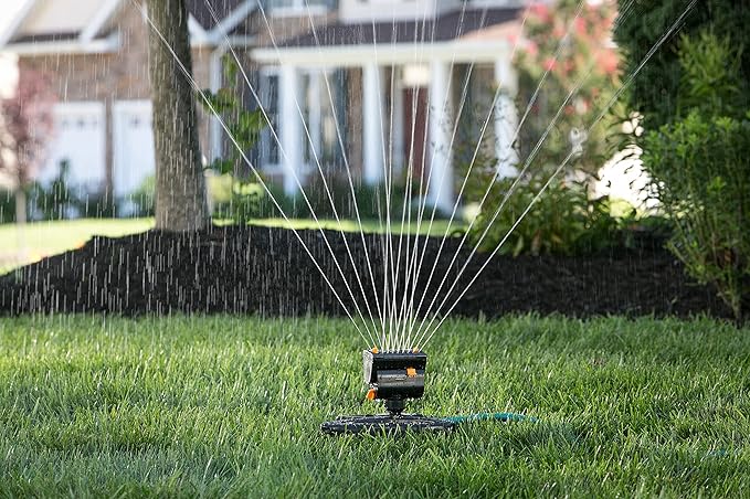 Melnor 65131AMZ MiniMax Turbo Oscillator Sprinkler, 4000 sq. ft., 4-Way Adjustable, Quick Connect Bundle, Black, Yellow