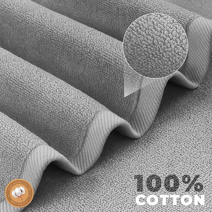 EcoNour Luxury 6-Piece Cotton Towel Set | 100% Grey Turkish Cotton Towels for Bathroom, Spa, Gym & Hotel | Includes 2 Bath Towels, 2 Hand Towels, 2 Wash Cloths | Soft, Quick Dry & Highly Absorbent