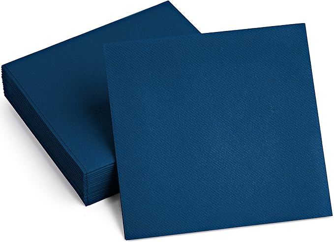 Linen-Feel Colored Paper Napkins - Decortive Cloth-Like BLUE Luncheon Napkins - Soft And Absorbent. For Kitchen, Party, Wedding, Dinner Or Any Occasion. (Pack of 50)