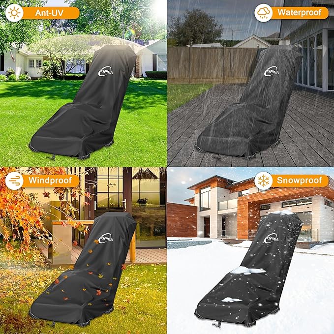 Kipiea Outdoor 600D Lawn Mower Cover Waterproof, UV & Tear-Resistant with 4 Buckles and 2 Drawstrings for Most Push Lawn Mowers