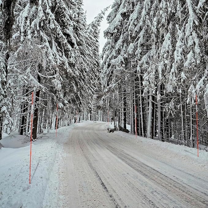 Sunnyglade Driveway Markers 20PCS 49inch Orange Fiberglass Snow Stakes with White Reflective Tape Snow Pole Included a 12inch Install Drill Bit, Easy Visibility at Night for Parking Lots Walkways