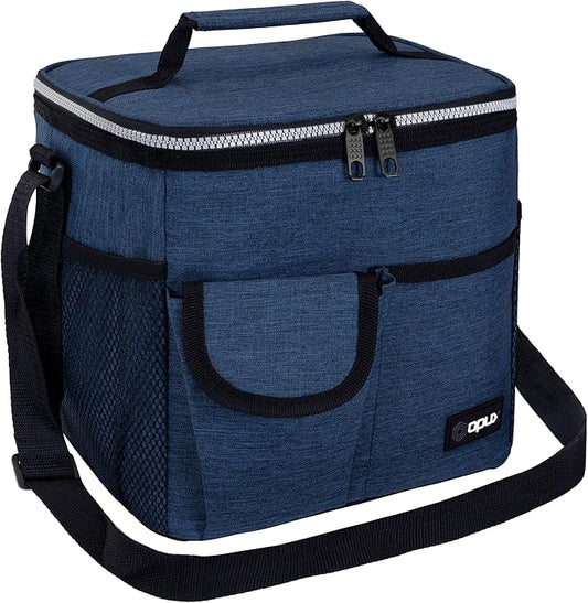 opux Insulated Lunch Bag for Men Women, Leakproof Heather Navy Lunch Box for Work, Portable Soft Lunch Cooler Bag with Shoulder Strap, Adult Lunchbox Lunch Pail for Kid Boy Girl School, 18 Can/10L
