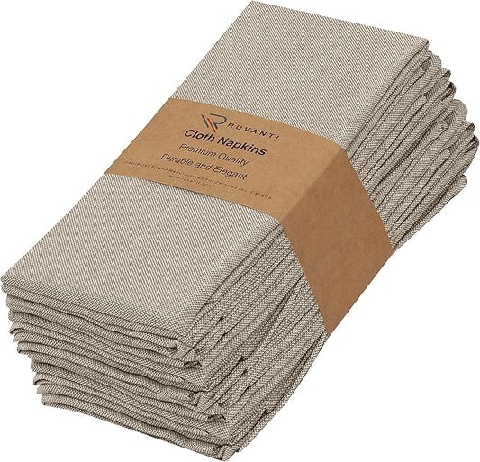 Ruvanti Cloth Napkins Set of 12, 18x18 Reusable Napkins Cloth Washable, Soft & Durable Table Napkins, Poly Cotton Fabric Dinner Napkins for Parties, Christmas, Thanksgiving, Weddings - Deep Taupe