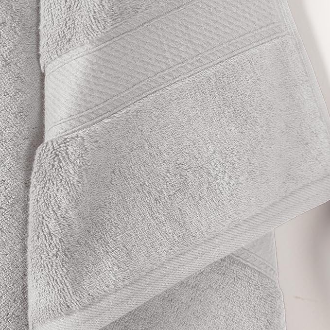 Superior Egyptian Cotton Pile Bath Towel Set of 2, Ultra Soft Luxury Towels, Thick Plush Essentials, Absorbent Heavyweight, Guest Bath, Hotel, Spa, Home Bathroom, Shower Basics, Silver