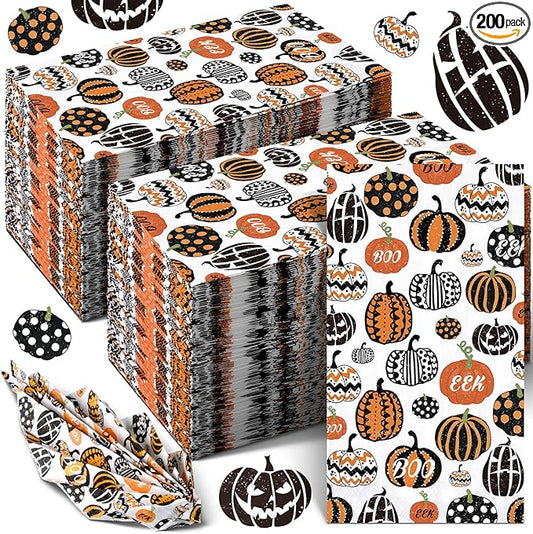 Jetec 200 Pcs Halloween Pumpkin Paper Napkins Paper Hand Towels for Bathroom Disposable Guest Napkins Orange Pumpkin Disposable Hand Towels for Halloween Christmas Birthday Party