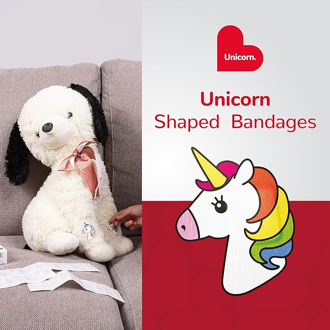 BioSwiss Kids Bandages, Unicorn Shaped Self Adhesive Bandage Set, Latex Free, Sterile Wound Care, 24 Count