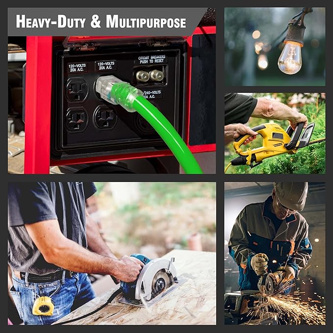 25 ft Outdoor Extension Cord Waterproof - 14 Gauge Heavy Duty Extension Cord Splitter - Lighted Outdoor Extension Cords with Multiple Outlets - Watts Wire - 25' Grounded - extensiones electricas
