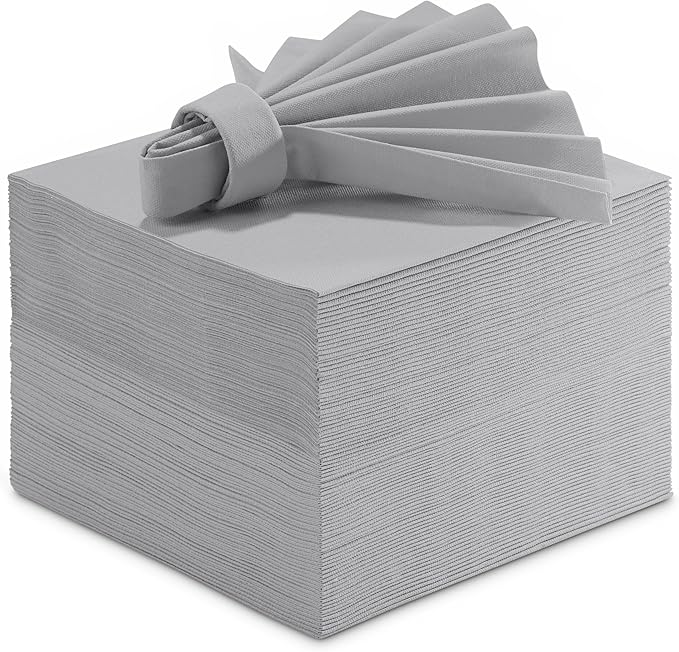 Linen-Feel Colored Paper Napkins - Decortive Cloth-Like GREY Luncheon Napkins - Soft And Absorbent. For Kitchen, Party, Wedding, Dinner Or Any Occasion. (Pack of 50)