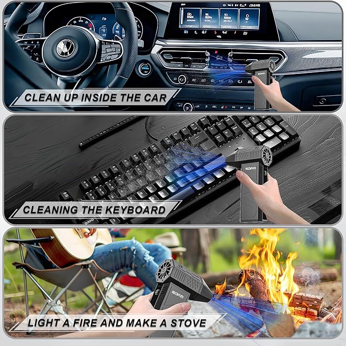 SDFM Electric Air Duster - 130000RPM Compressed Air Duster，3 Gear Adjustable Jet Dry Blower can Reusable Can for Computer Keyboard,Outdoors,Car,Home.… (Black)