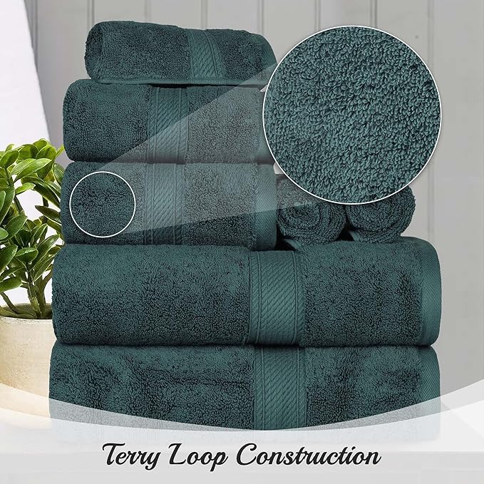 Superior Egyptian Cotton Pile 8 Piece Towel Set, Includes 2 Bath, 2 Hand, 4 Face Towels/Washcloths, Ultra Soft Luxury Towels, Thick Plush Essentials, Guest Bath, Spa, Hotel Bathroom, Teal