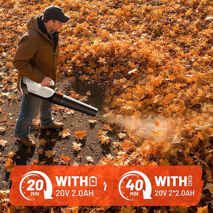 Litheli 20V Cordless Leaf Blower Battery Powered Leaf Blower, 2.0 Ah Battery Lightweight 2 Speed Mode Electric Blowers for Lawn Care, Patio, Snow, Dust, Blowing Leaves