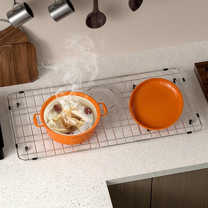 Large Sink Protector for Kitchen Sink,Metal Sink Rack 27.5" X 13.5",Stainless Steel Sink Grid for Bottom of Sink with Strainer,Corner Radius 1",Sink Grate with Rear Drain Hole for Single Bowl,1 Pack