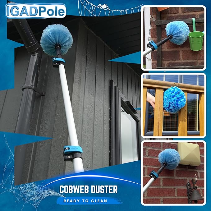 IGADPole Washing Kit: Water-fed Brush, Cobweb Duster and 10” Squeegee and Soap Dispenser, with 3-Stage Telescoping Pole 5-12ft Pole