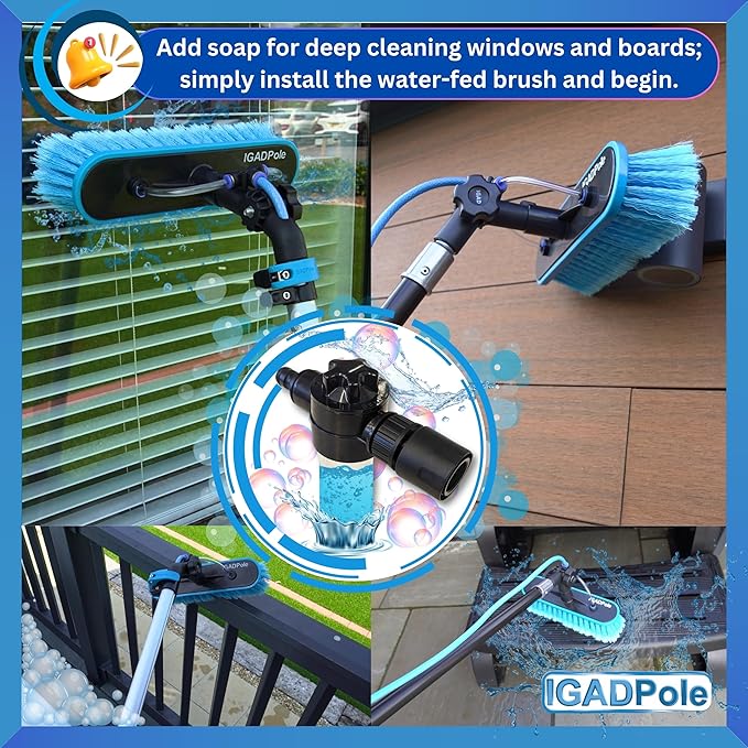 IGADPole 24ft Washing Kit: Water-fed Brush with Soap Dispenser, Cobweb Dusters, with 6-Stage Telescoping Pole 5-20ft Pole/Window and Dusting Cleaning Kit