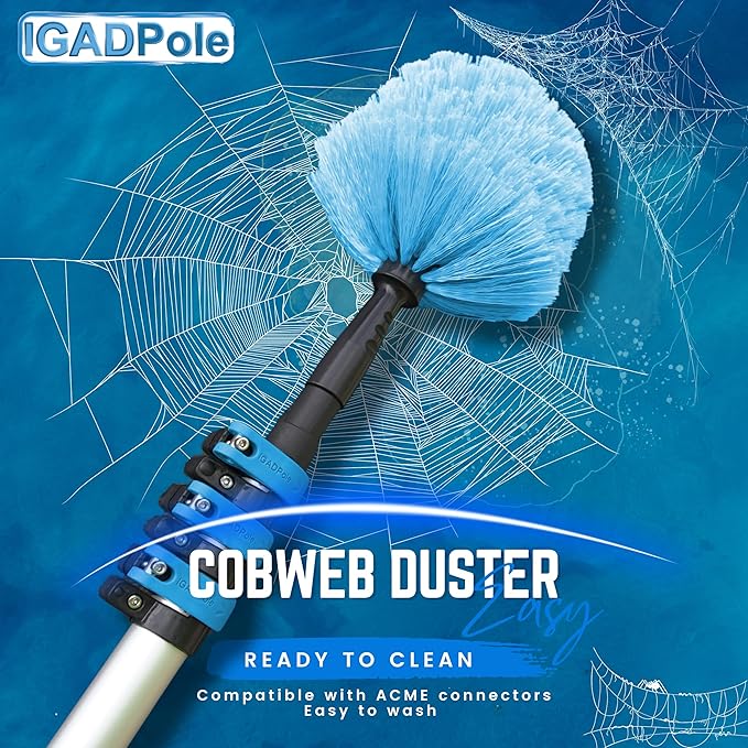 IGADPole Washing Kit: Water-fed Brush, Cobweb Duster and 10” Squeegee and Soap Dispenser, with 5-Stage Telescoping Pole 5-20ft Pole