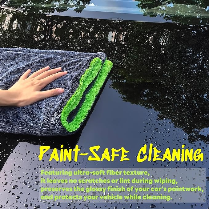 Upgraded 1600GSM Car Drying Towel 3-Pack Kit – 48"x24" Twist Loop Microfiber Towel for SUVs Trucks, Includes Glass Cloth & Interior Wipe – Absorbent Lint-Free Scratch-Free Towels Set