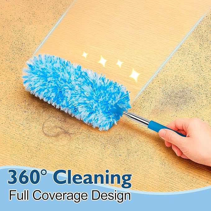 MAVRIZ 12 pcs Microfiber Feather Duster with Extendable Pole, Washable & Reusable Duster for Cleaning Dusters for Blinds, Electronics, and Furniture