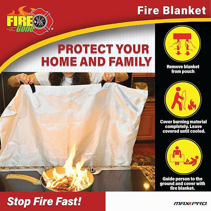 Fire Gone Premium Emergency Fire Blanket 2 Pack - 39.3" x 39.3" For Fire Extinguishing in Home & Kitchen - Fire Safety & Emergency Supplies - Kitchen & Home Fire Extinguisher- Home Essentials Safety