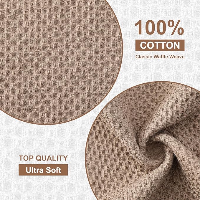 Kitinjoy 100% Cotton Kitchen Dish Cloths, 6 Pack Waffle Weave Ultra Soft Absorbent Dish Towels for Drying Dishes Quick Drying Kitchen Towels Dish Rags, 12 X 12 Inches, Tan