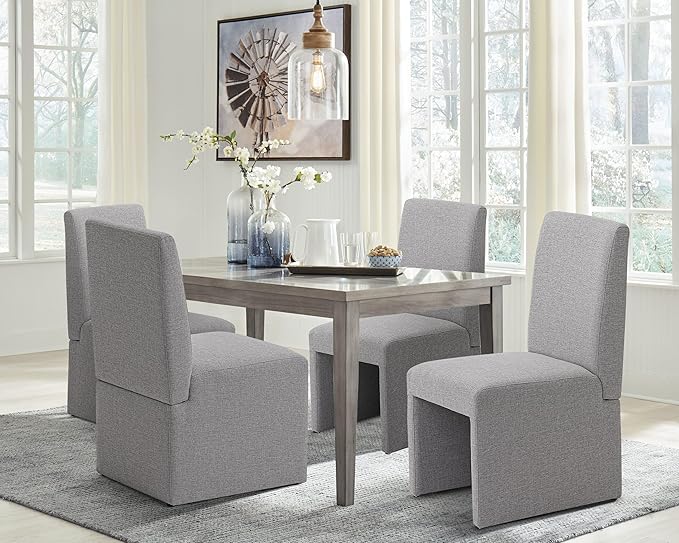 Upholstered Dining Chairs Set of 2 Modern Kitchen & Dining Room Chairs Linen Fabric Dining Chairs with Wooden Frame, Grey