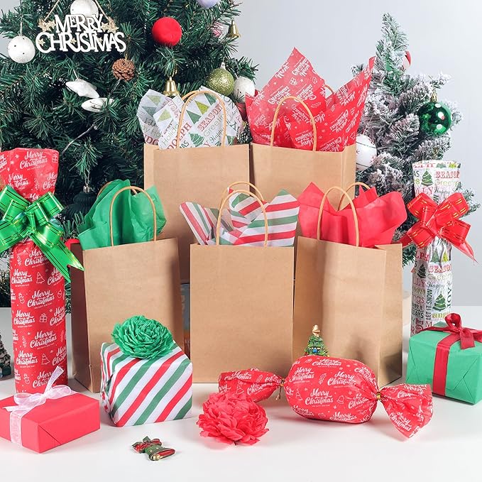 ASOEMERZ 180 Sheets Christmas Tissue Paper 20 x 14 Inches, Small Wrapping Paper for Christmas Gift Boxes DIY, Holiday Presents, Gift Bags (6 Designs)