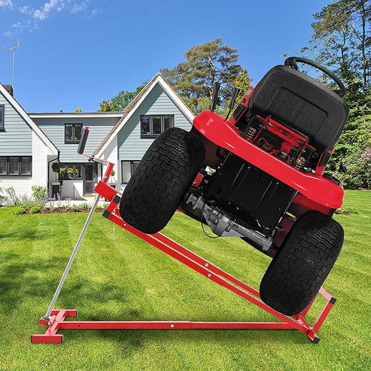 Easy Lawn Mower Lift for Riding Tractors, 800 Lbs Capacity Lawn Tractor Lifter, Ride-on Mower, Cleaning Aid, Universal, Lawn Tractor + 45° Tilt Adjustable, red
