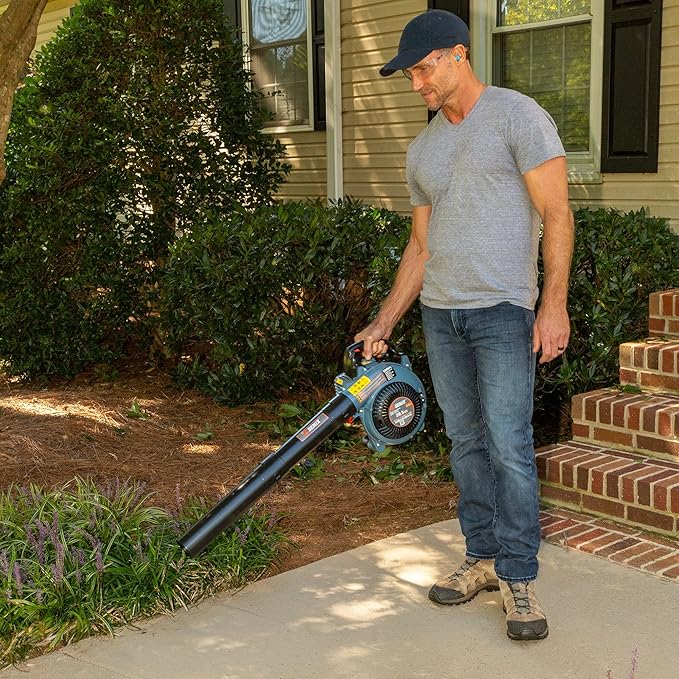 SENIX 4QL 26.5 cc 4-Cycle Handheld Gas Powered Leaf Blower for Lawn Care Clean Up, Up to 410 CFM and 125 MPH, Light Weight, Dual Grip Handle, BL4QL-L, Blue