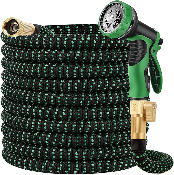 100 ft Garden Expandable Hoses - New Upgrated 2025 Flexible Water Hose - Kink-less Car Wash Pipes with Solid Brass Connector, Leakproof Lightweight Expanding Hoses for Yard,Outdoor