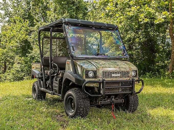 SuperATV Scratch Resistant Flip Vent Full Windshield Compatible With Kawasaki Mule 4000 4010: 2009+, Made of 1/4" Polycarbonate 250x Stronger than Glass