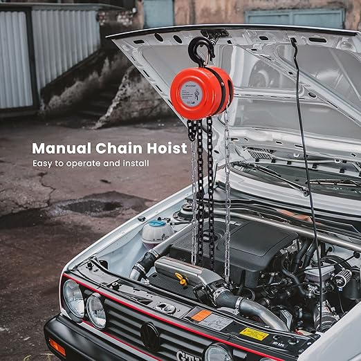 SPECSTAR Hand Chain Hoist 2 Ton 4400 Lbs Capacity 10 Feet with 2 Heavy Duty Hooks, Manual Chain Fall for Warehouse Building Automotive Machinery Red