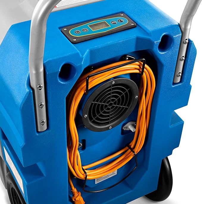 BlueDri BDX-150 175PPD Industrial Commercial LGR Dehumidifier with 25-Foot Drain Hose for Job Sites, Coverage area of 15,000 Cubic Feet, Water Damage Restoration Equipment, Blue