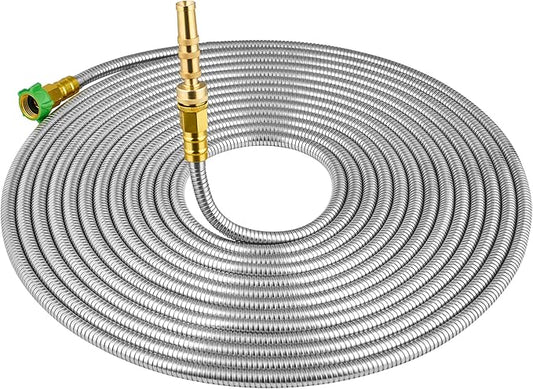 SKYWARD 304 Stainless Steel Garden Hose with Brass Garden Hose Nozzle, Anti-Leakage, Flexible & Lightweight Kink Free Water Hose, Easy to Use & Store (50ft)