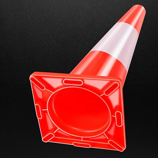 RELIANCER 4PCS 18" Traffic Cones PVC Safety Road Parking Cones Weighted Hazard Cones Construction Cones for Traffic Fluorescent Orange w/4" Reflective Strips Collar