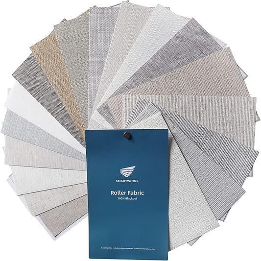 SmartWings Motorized Roller Shades Work with Matter Thread Homekit Z-Wave Alexa Google, 100% Blackout Smart Blinds for Windows, Cordless Remote Control Window Shades, Customized Size, Fabric Sample