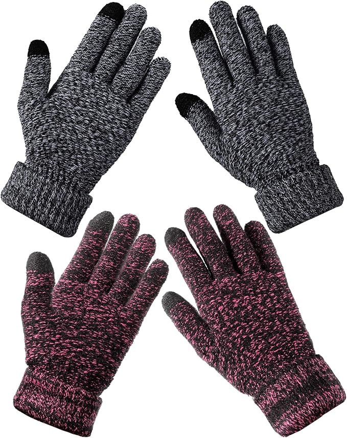 Geyoga 2 Pairs Women's Winter Touch Screen Gloves Soft Warm Fleece Lined Knit Elastic Cuff Winter Texting Gloves