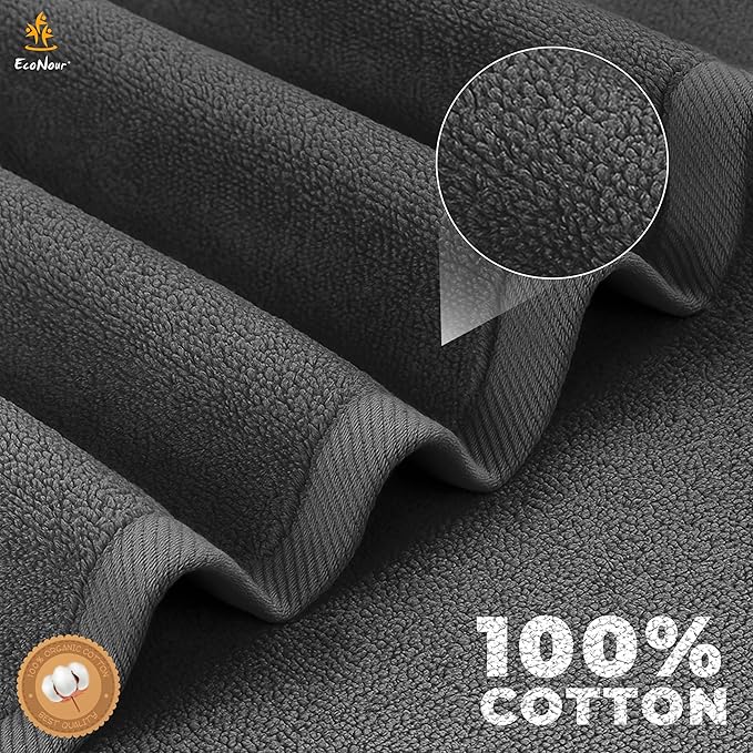EcoNour Luxury 6-Piece Cotton Towel Set | 100% Dark Grey Turkish Cotton Towels for Bathroom, Spa, Gym & Hotel | Includes 2 Bath Towels, 2 Hand Towels, 2 Wash Cloths | Soft,Quick Dry & Highly Absorbent