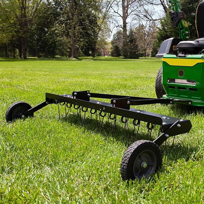 Brinly 48" Tow Behind Grass Dethatcher, Removes Thatch on Large Lawns in Less Time - Matte Black