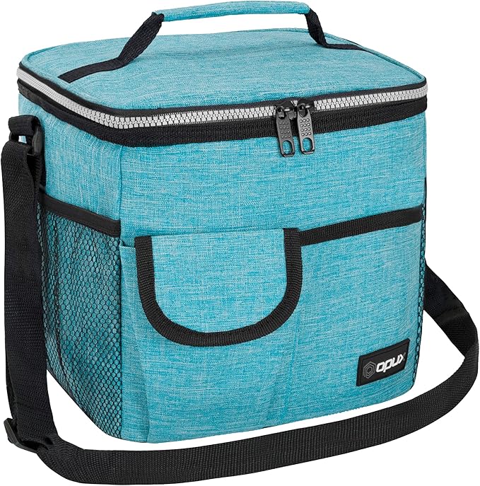 opux Insulated Lunch Bag for Men Women, Leakproof Sea Blue Lunch Box for Work, Portable Soft Lunch Cooler Bag with Shoulder Strap, Adult Lunchbox Lunch Pail for Kid Boy Girl School, 18 Can/10L