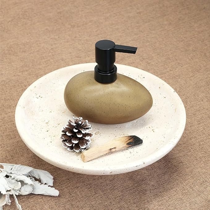 Ceramic Hand Soap Dispenser, Elegant Liquid Soap Dispenser for Bathroom Countertop, Heavy & Sturdy Dish Wash SoapDispenser for Kitchen (Stone Shape)